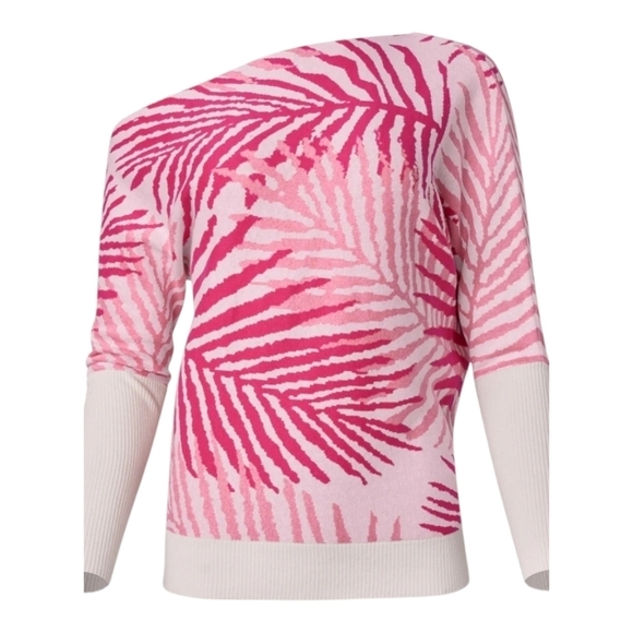 Palm Print One Shoulder Sweater Sz Large - Picture 1 of 3